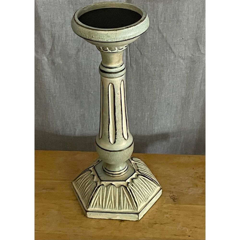 Distressed Wood Pedestal Candle Holder Farmhouse Style 12" Tall